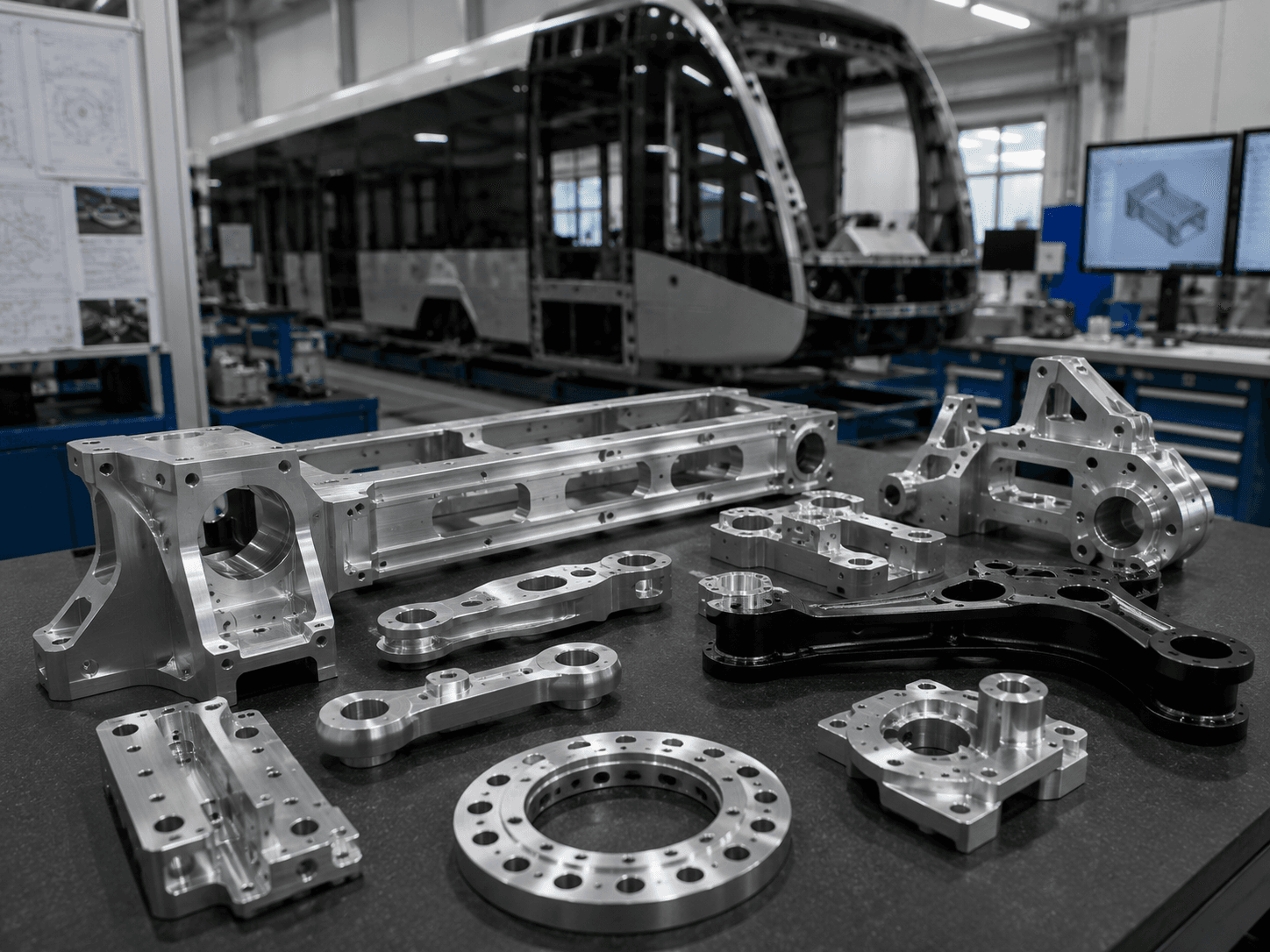 Mechanical transportation equipment with visible machined steel and aluminium components